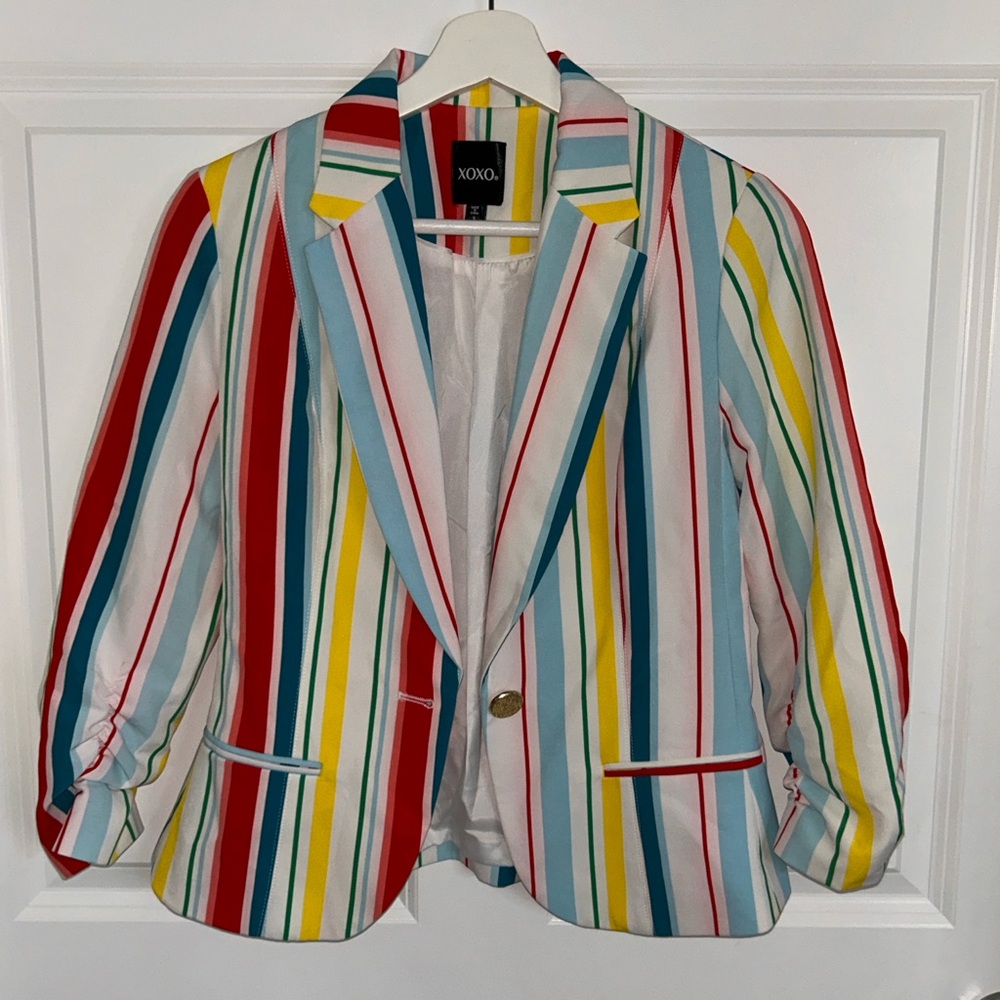 XOXO Women's Colorful Striped Blazer